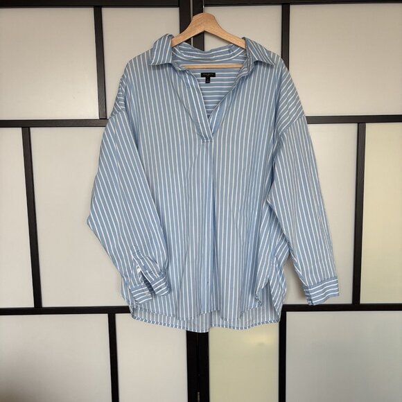 Talbots Womens Size 1X Striped Fisherman Shirt Tunic Blue Coastal Preppy Capsule - Picture 2 of 11